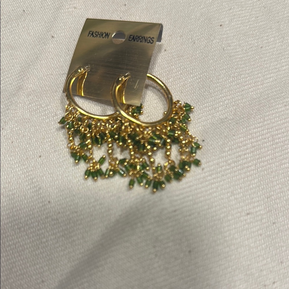 Gold and Green Hoop jhumkis